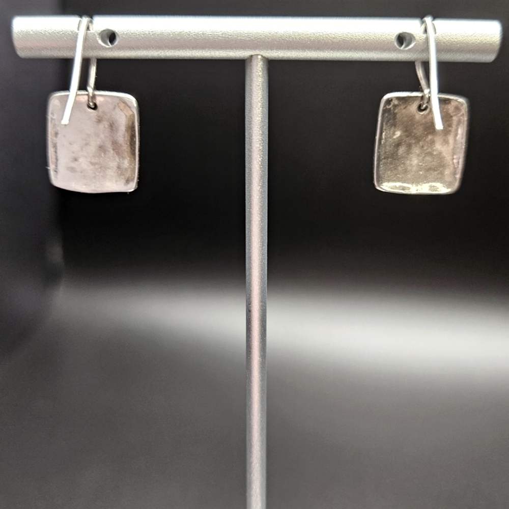Vintage Sunstone 925 Sterling Silver Hammered Square Drop Dangle. - Picture 5 of 8